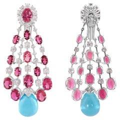 Orecchini pendenti con tormalina blu e topazio diamante in oro bianco 18 carati Gioielli di pregio