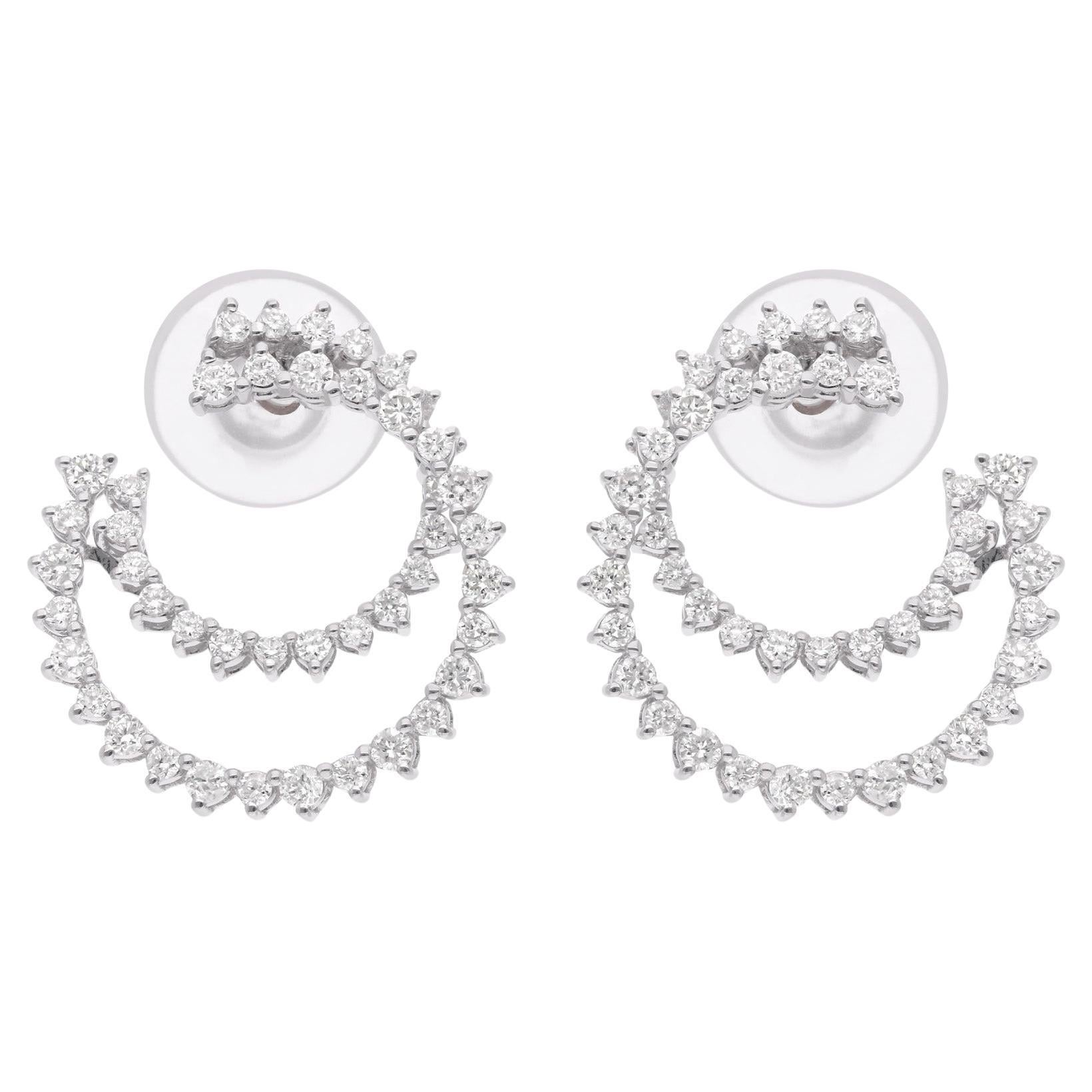 Pendientes de diamantes redondos de 1,06 quilates de oro blanco de 14 quilates con claridad SI y color HI en venta