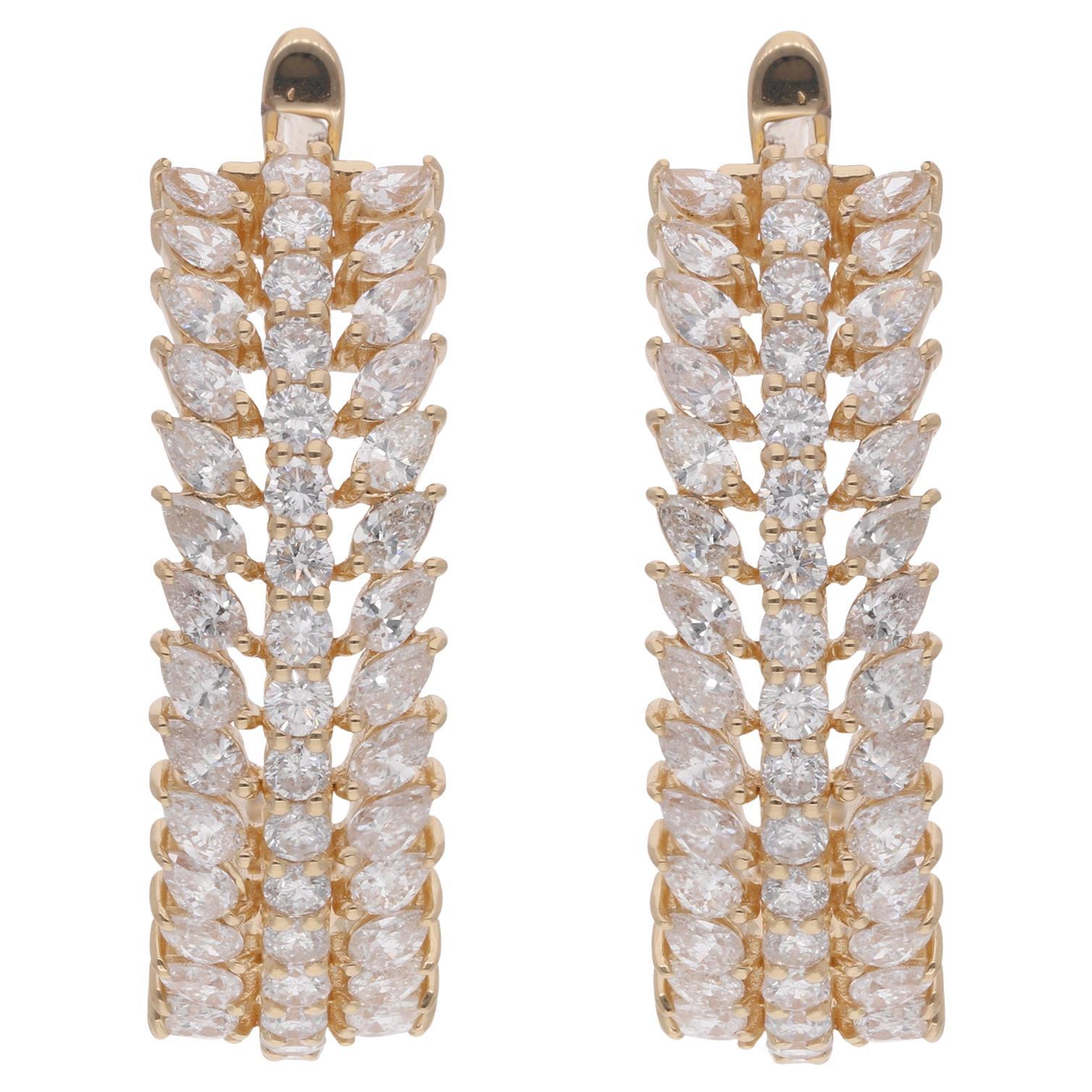 Orecchini a cerchio con pera naturale e diamante rotondo in oro giallo 18 carati Gioielli fatti a mano