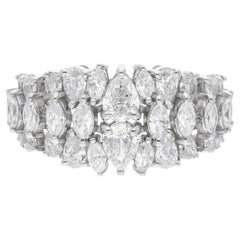 Pear 
Marquise Diamond Dome Ring 18 Karat White Gold Handmade Jewelry