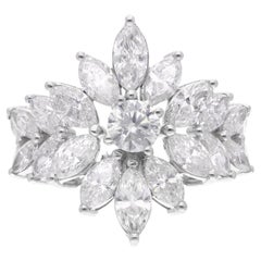 Vero anello a grappolo con diamante rotondo Marquise da 4,23 carati, gioielli in oro bianco 14 carati