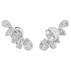 Natural 0.98 Carat Baguette 
Round Diamond Earrings 14 Karat White Gold Jewelry