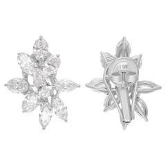 Boucles d
oreilles en or blanc 14 carats avec diamants ovales marquises de 5 carats SI/H
