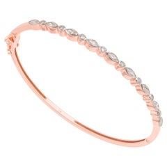 Marquise & Round Diamond Bangle Bracelet 14 Karat Rose Gold Handmade Jewelry