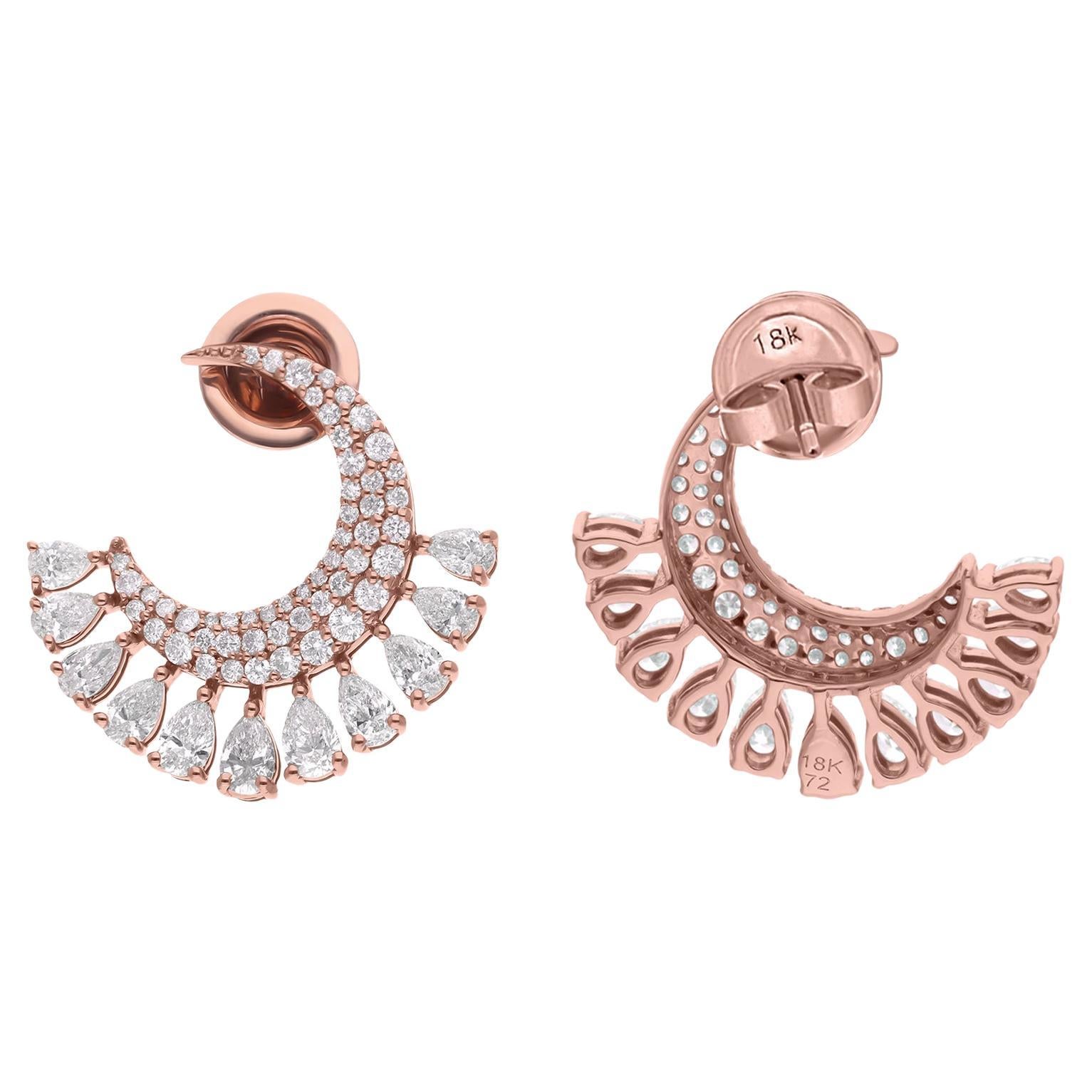 Boucles d
oreilles croissant de lune en or rose 18 carats, poire et diamants ronds