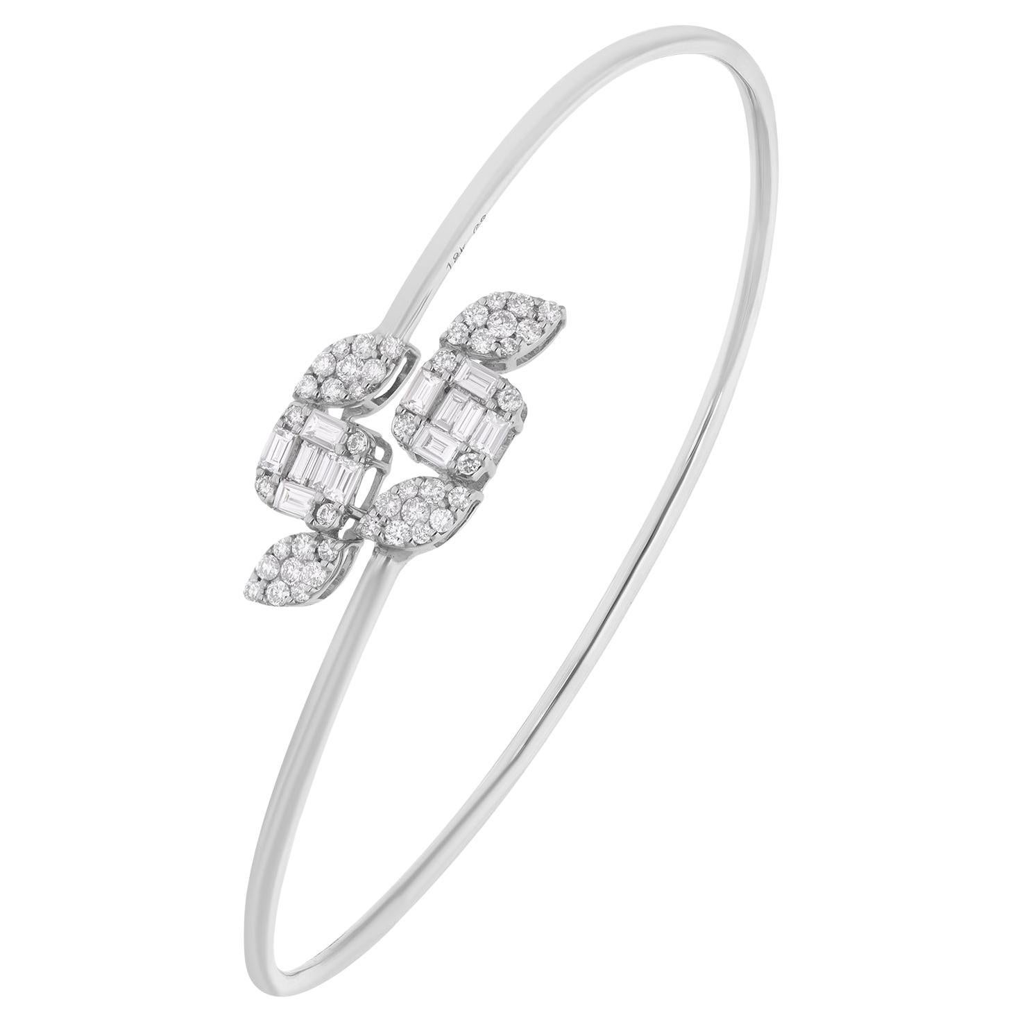 Bracelet jonc en or blanc 14 carats avec diamants ronds baguettes de 0,90 carat