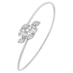 Bracelet jonc en or blanc 14 carats avec diamants ronds baguettes de 0,90 carat