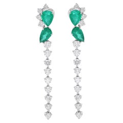 Boucles d
oreilles pendantes en or blanc 18 carats avec diamant en pierre d
émeraude véritable de Zambie