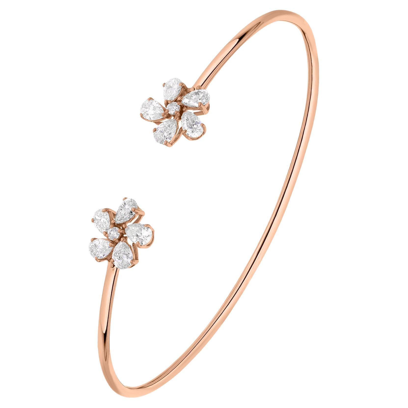 SI Chiarezza HI Colore Diamante rotondo Fiore Bracciale Oro Rosa 18 Carati