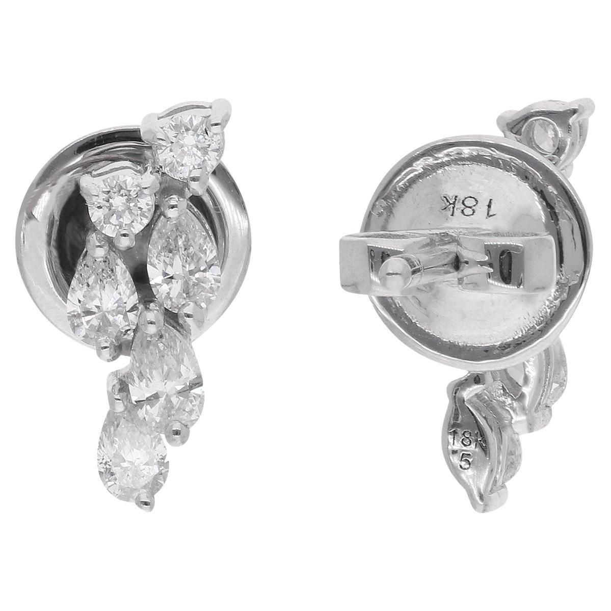 Orecchini con pera e diamante rotondo da 0,60 carati Gioielli fatti a mano in oro bianco 18 carati