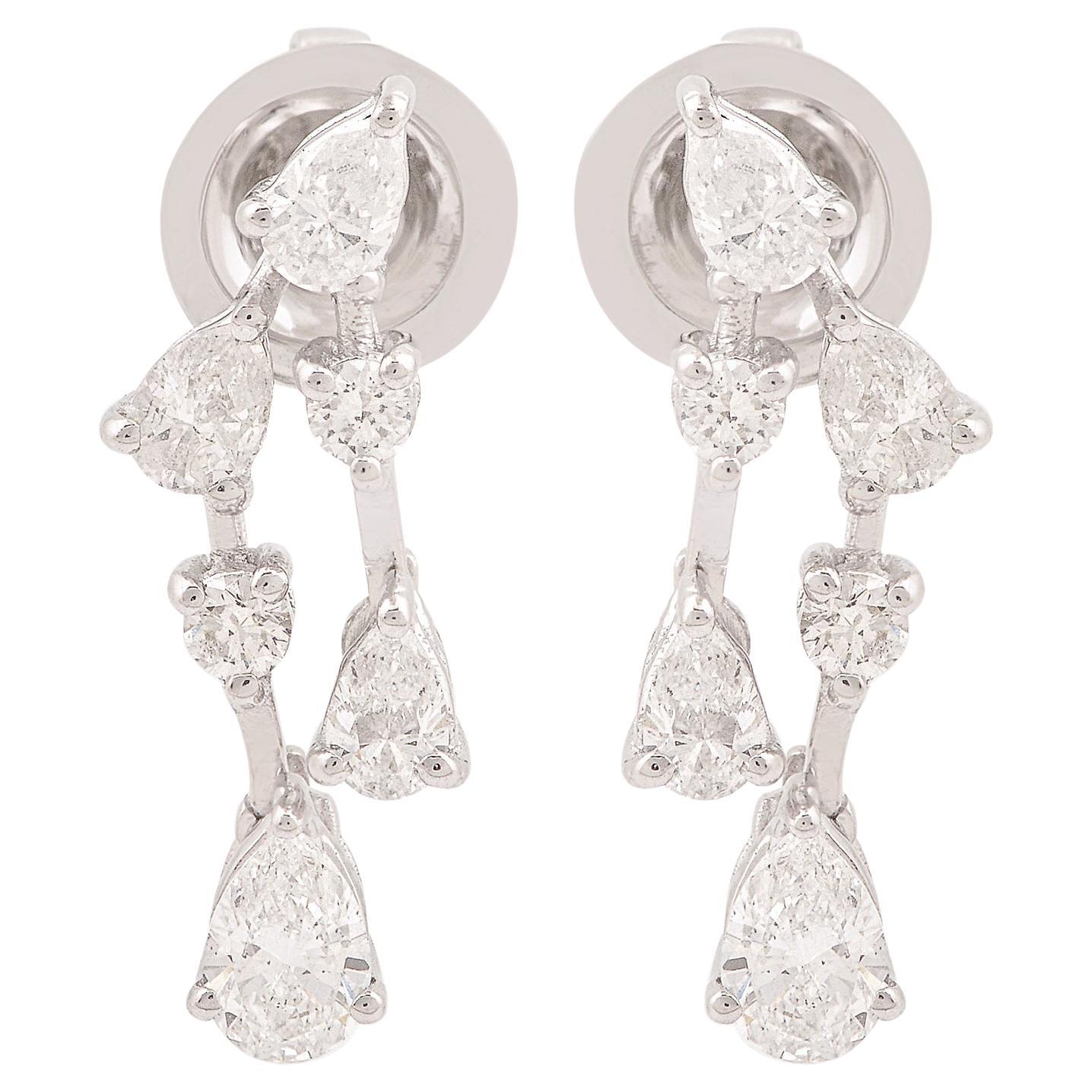 Boucles d'oreilles poire et diamant rond de 1,10 carat en or blanc 14 carats Bijoux fins
