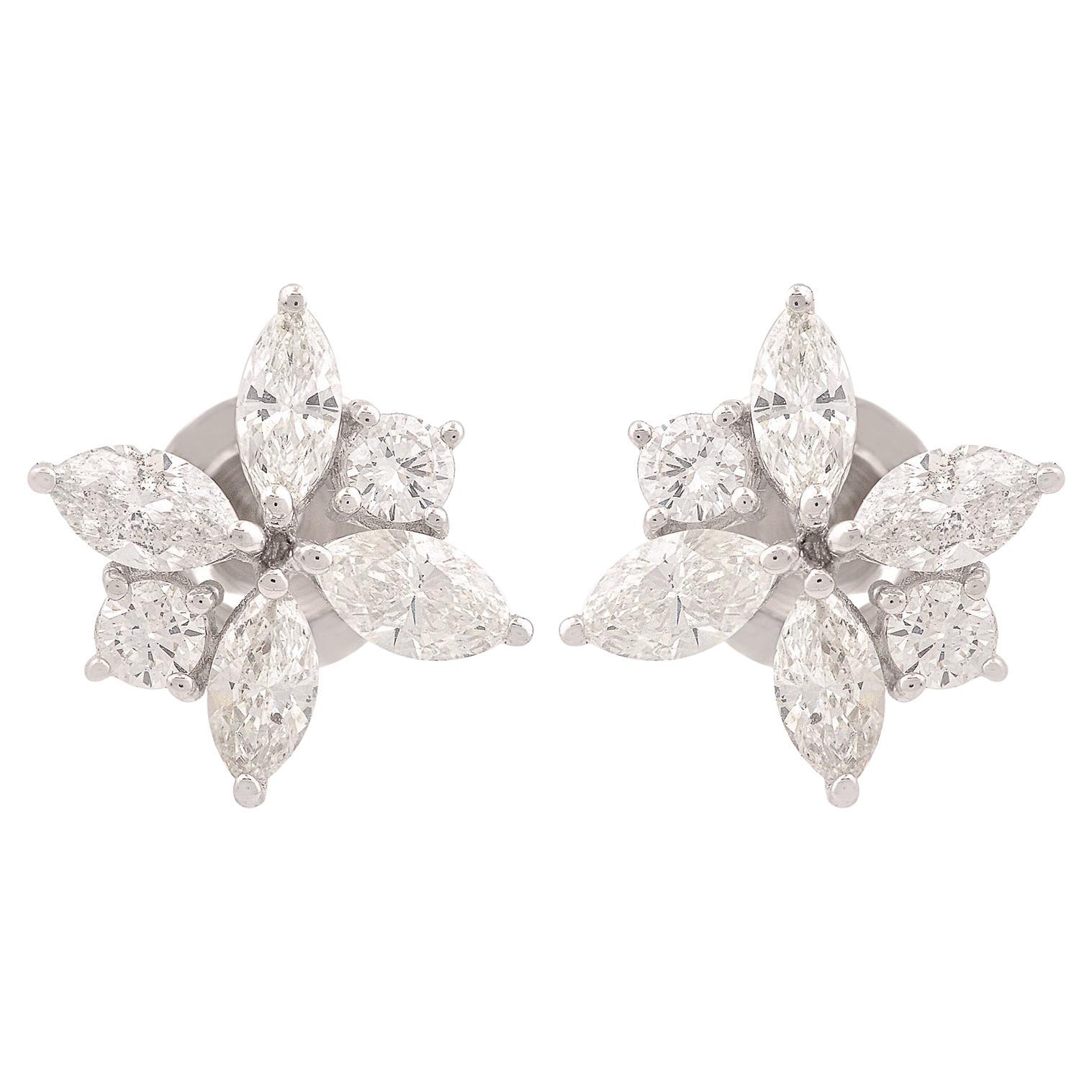Purezza SI Colore HI Orecchini a grappolo di diamanti marquise in oro bianco 14k 1,57 ct.