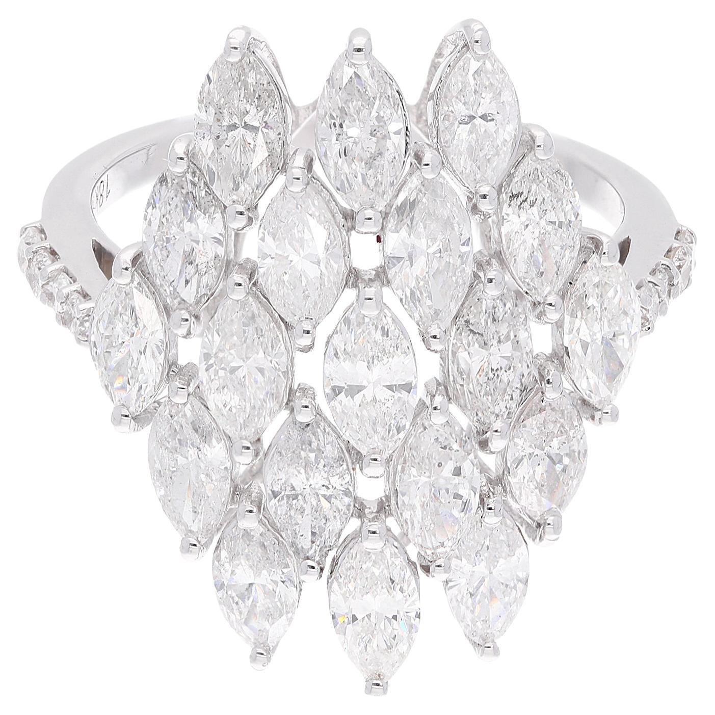 Anello con diamante marquise naturale da 3,30 carati SI Chiarezza HI Colore Oro bianco 18 carati