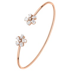 SI Clarity HI Color Round Diamond Flower Cuff Bangle Bracelet 14 Karat Rose Gold