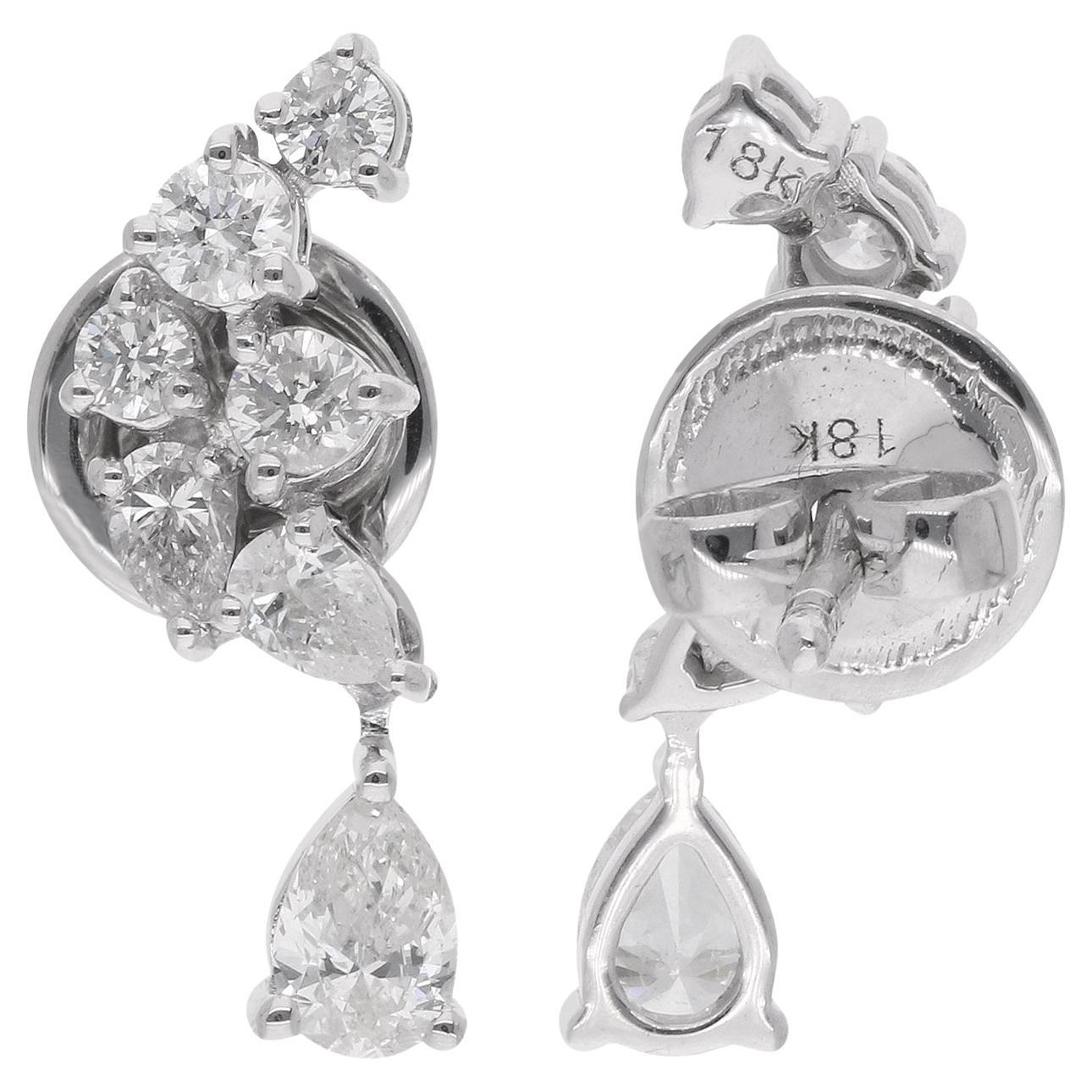 Orecchini di diamanti a pera da 1,03 carati SI Clarity HI Color Gioielli in oro bianco 14 carati
