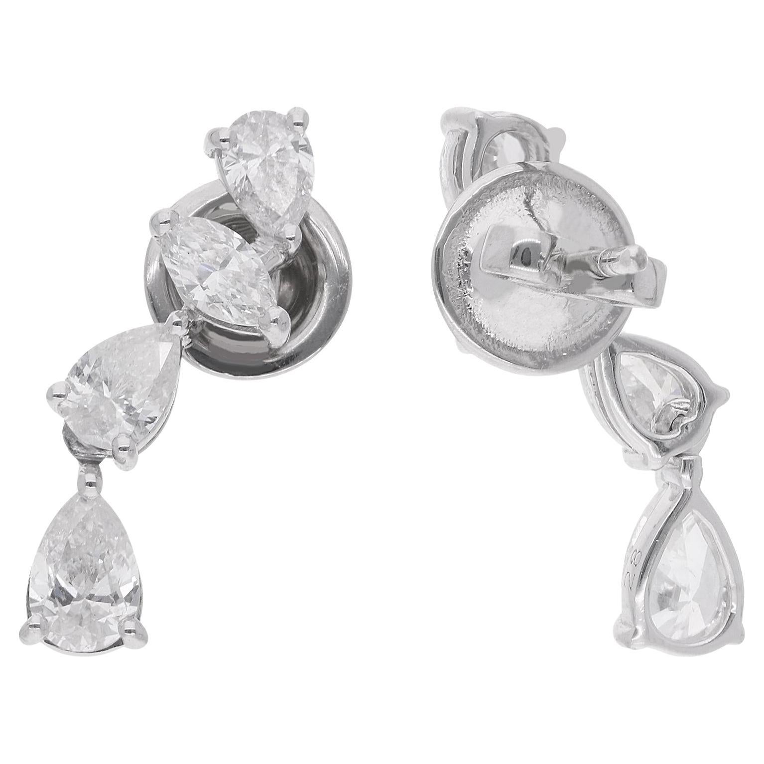 1.86 Carat Marquise & Pear Diamond Earrings 14 Karat White Gold Handmade Jewelry