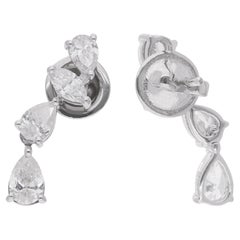 1.86 Carat Marquise & Pear Diamond Earrings 14 Karat White Gold Handmade Jewelry