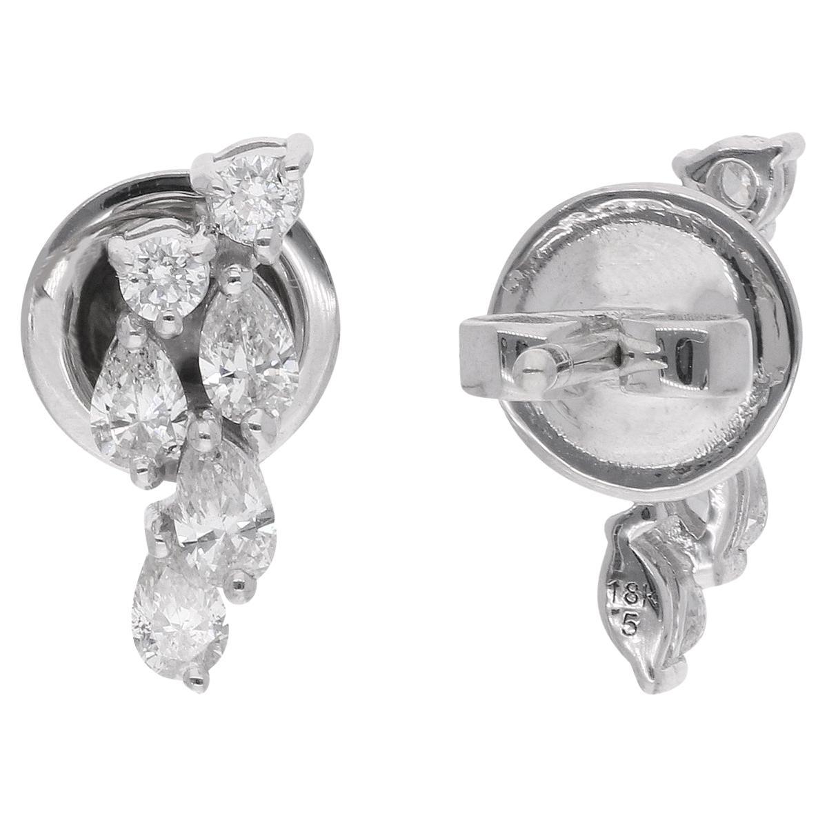 Boucles d'oreilles artisanales en or blanc 14 carats avec diamants ronds et poire de 0,60 carat