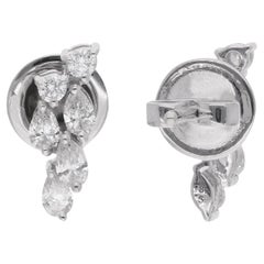 Boucles d'oreilles artisanales en or blanc 14 carats avec diamants ronds et poire de 0,60 carat