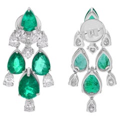 Zambianische Smaragd-Ohrringe SI/HI Diamant 14 Karat Weißgold Handgefertigter feiner Schmuck