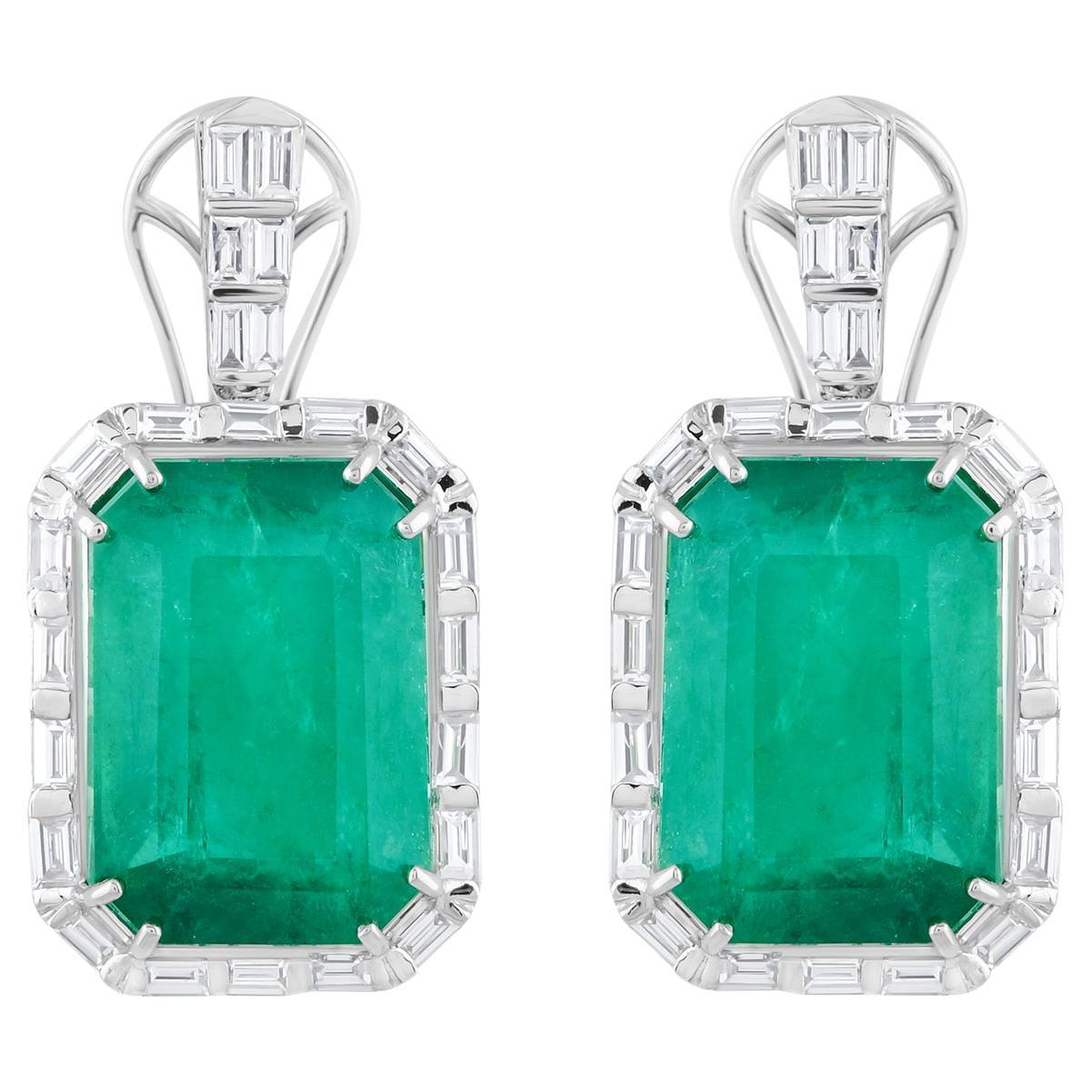 Echte sambische Smaragd-Edelstein-Ohrringe Diamant 18 Karat Weißgold Feinschmuck