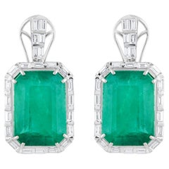 Echte sambische Smaragd-Edelstein-Ohrringe Diamant 18 Karat Weißgold Feinschmuck