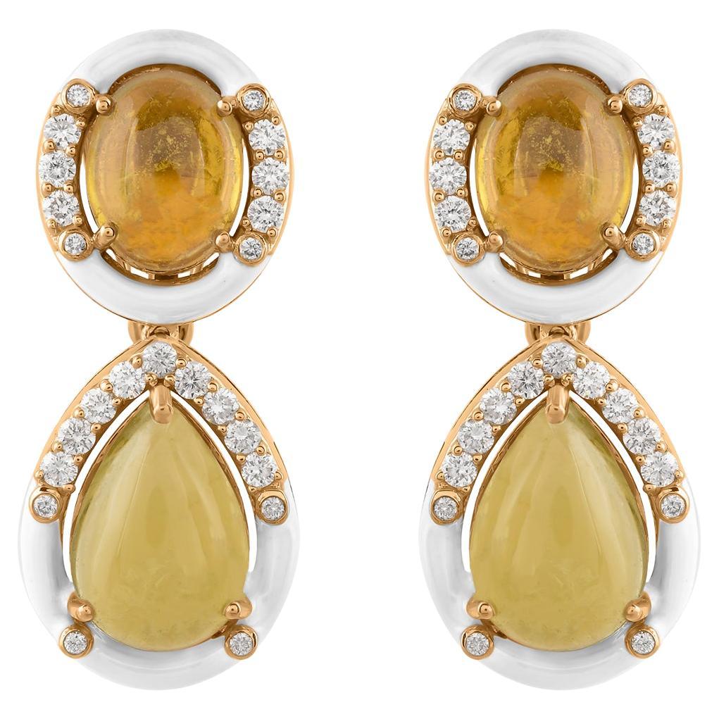 Boucles d'oreilles pendantes en or jaune 18 carats avec diamant et tourmaline