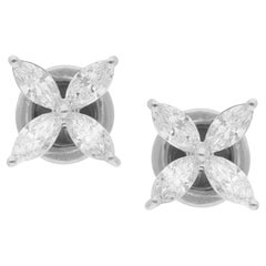 Clous d'oreilles fleur en or blanc 18 carats avec diamants taille marquise de 0,91 carat