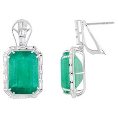 Boucles d'oreilles en or blanc 14 carats avec diamant en pierre précieuse, véritable émeraude de Zambie