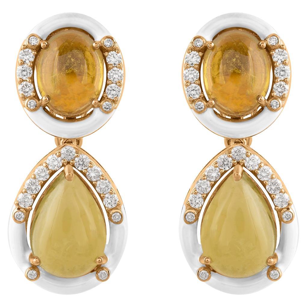 Orecchini pendenti con gemma multi-tormalina Diamante Gioielli in oro giallo 14 carati