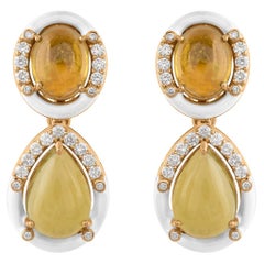 Orecchini pendenti con gemma multi-tormalina Diamante Gioielli in oro giallo 14 carati