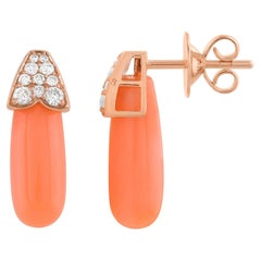 Coral Gemstone Earrings 14 Karat Rose Gold SI Clarity HI Color Diamond Jewelry
