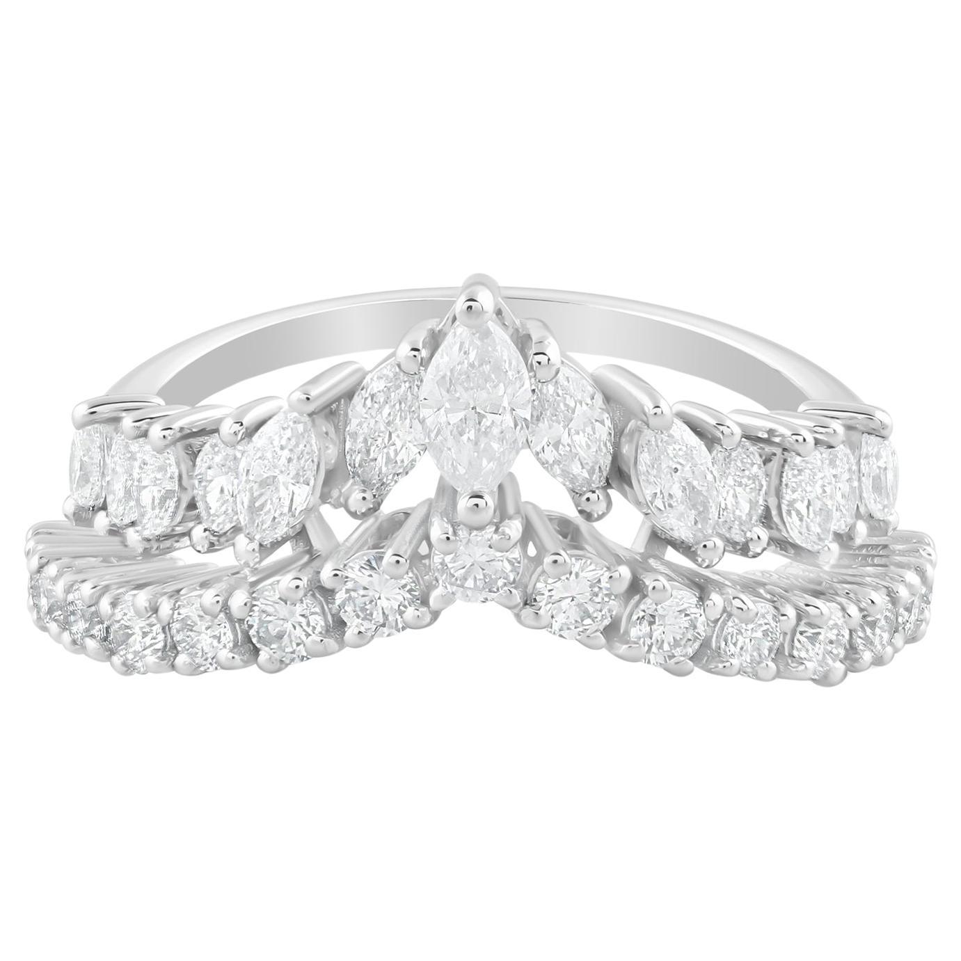 Bague chevron en or blanc 18 carats et diamants naturels de 1,30 carat, faite à la main