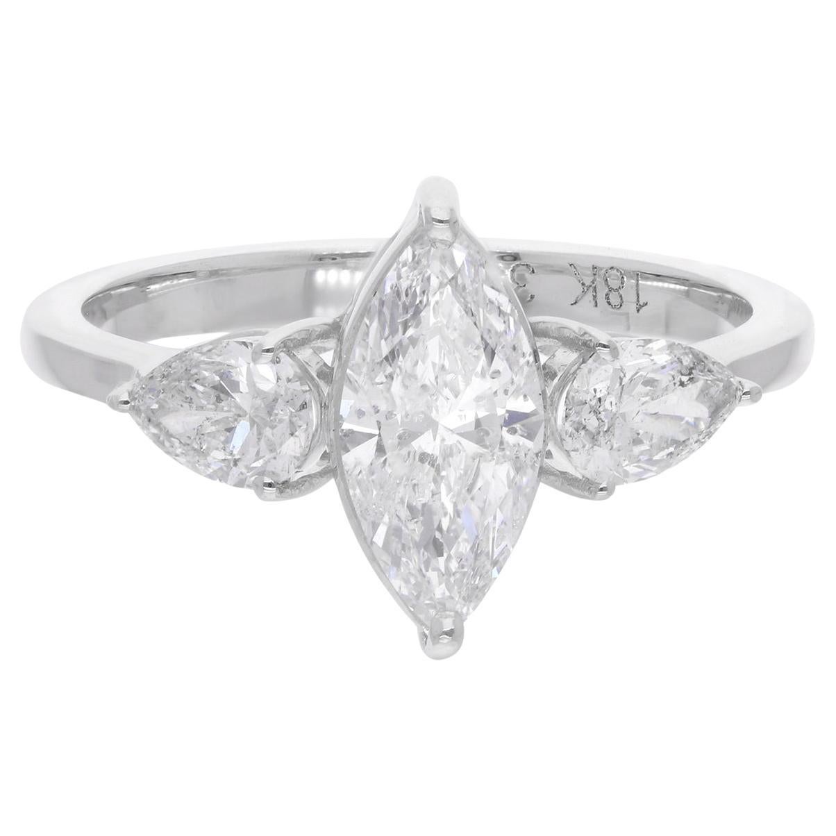 Bague faite main en or blanc 18 carats avec diamants marquises et poire de 1,64 carat