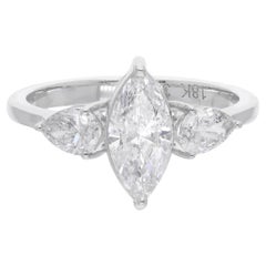 Anello con diamante Marquise e pera da 1,64 carati Gioielli fatti a mano in oro bianco 18 carati