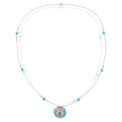 Ciondolo di turchese dell
Arizona Collana di smeraldi dello Zambia con diamanti in oro rosa 18 carati