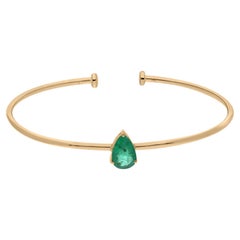 1.13 Carat Pear Zambian Emerald Gemstone Bangle Bracelet 14 Karat Yellow Gold
