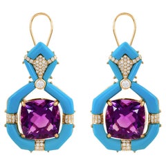 Amethyst Arizona Türkis Edelstein Ohrringe Diamant 14 Karat Gelbgold