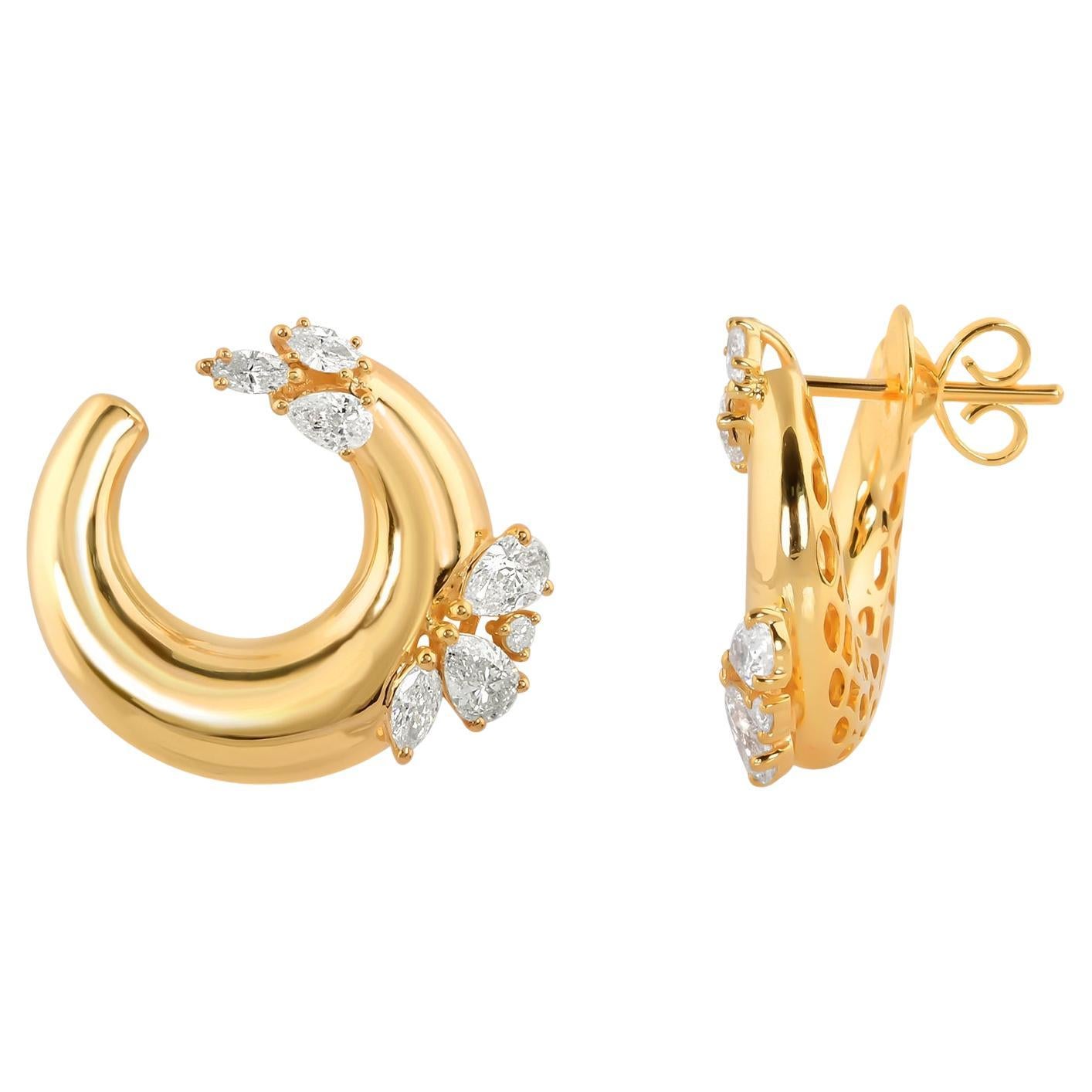 1,4 quilates SI Claridad HI Color Pendientes de aro de diamantes Joyas de oro amarillo de 14 quilates