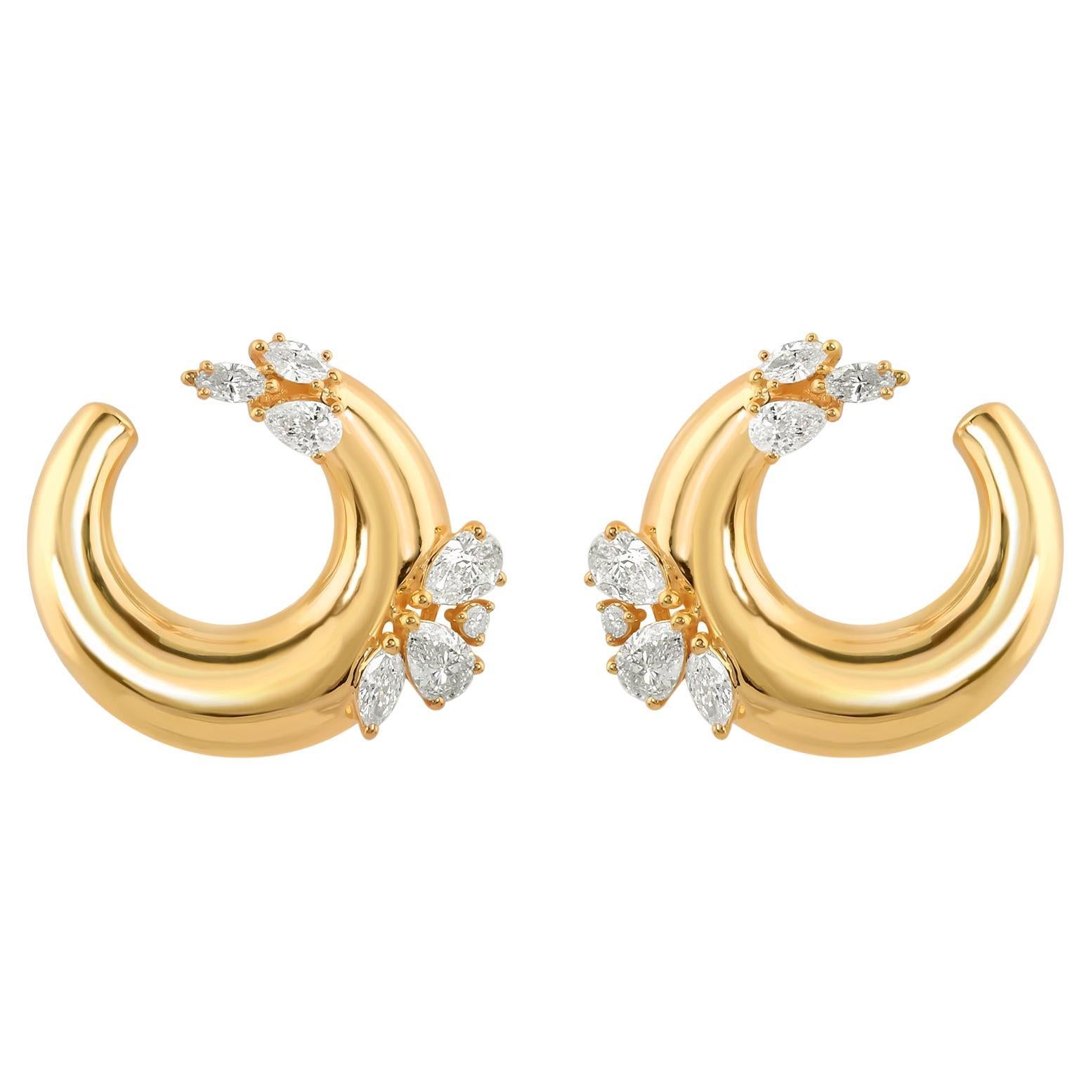 Créoles en or jaune 14 carats avec diamants de 1,4 carat de pureté SI de couleur hi-colore