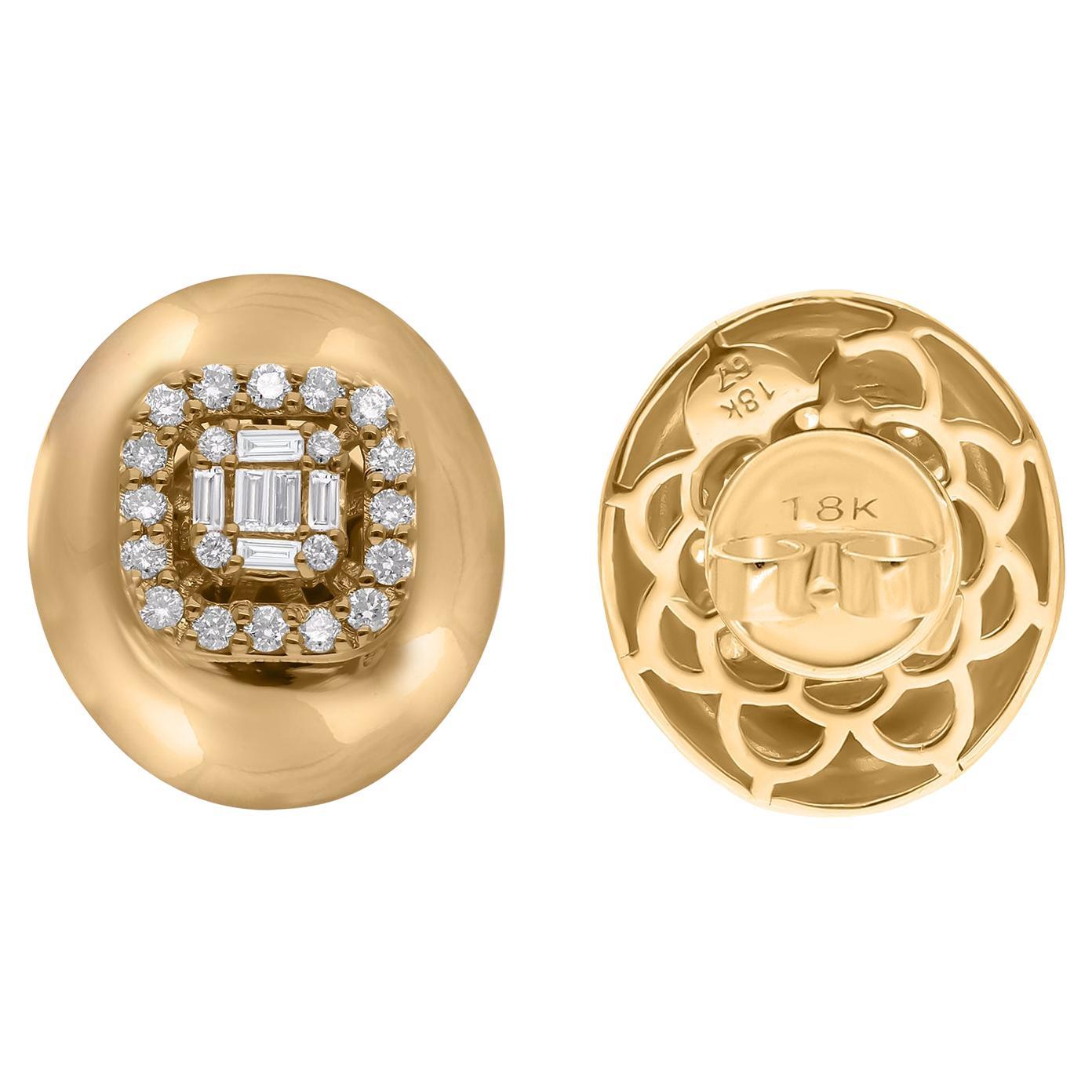 Pendientes Ovalados de Diamante Baguette de 0,44 Quilates Oro Amarillo de 18 Kilates Joyería Fina