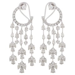 12 Ct. SI/HI Pear Diamond Crescent Moon Chandelier Earrings 18 Karat White Gold