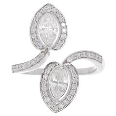 Anello con diamante rotondo e marquise da 1,28 carati in oro bianco 18 carati Gioielli di pregio