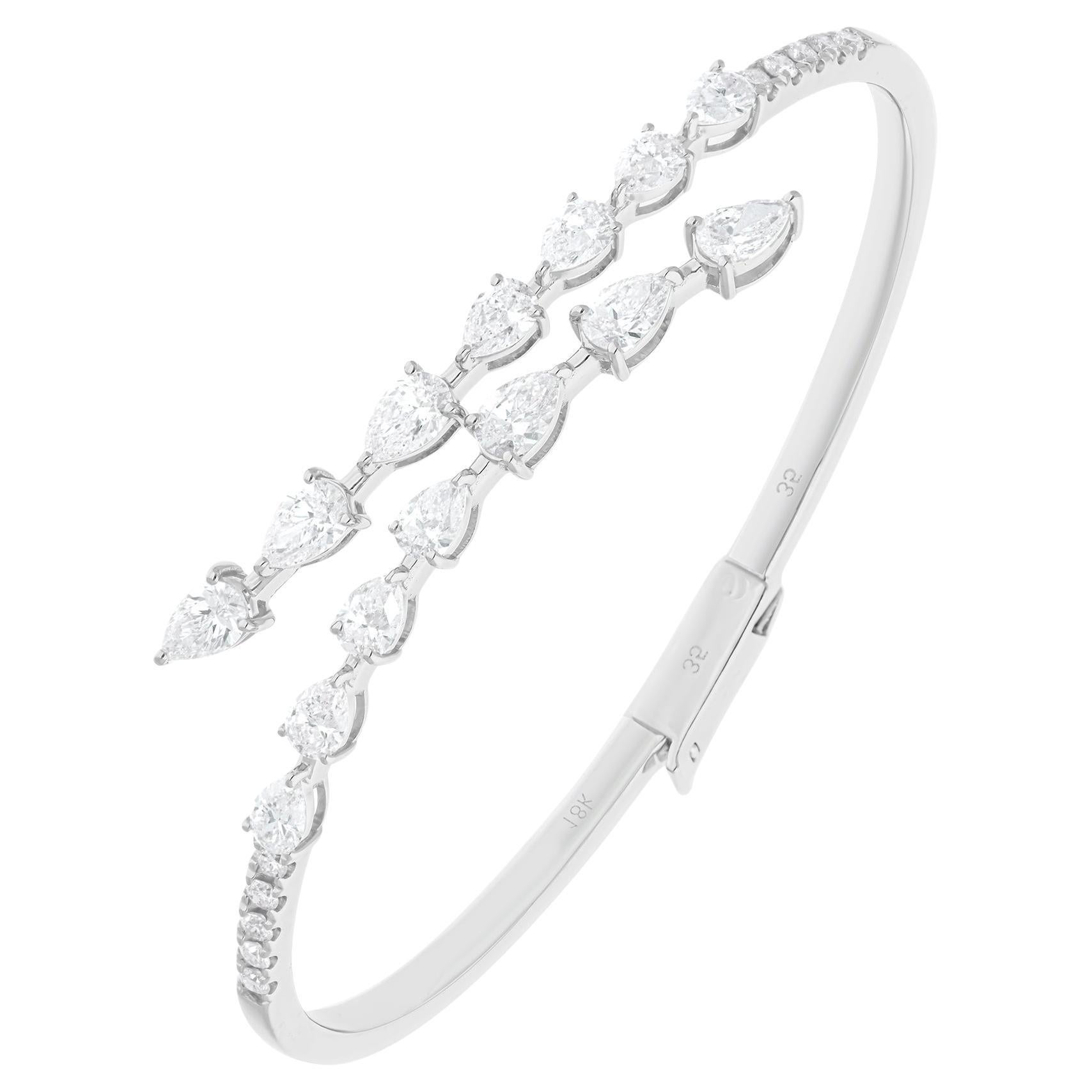 Bracelet jonc en or blanc 18 carats avec diamants ronds et perles naturelles de 3,02 carats
