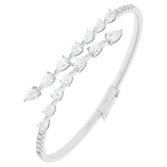 Bracelet jonc en or blanc 18 carats avec diamants ronds et perles naturelles de 3,02 carats