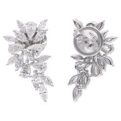 2.13 Carat Marquise & Pear Diamond Earrings 18 Karat White Gold Handmade Jewelry