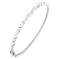 Bracelet jonc en or blanc 18 carats avec diamants marquises et ronds de 1,46 carat