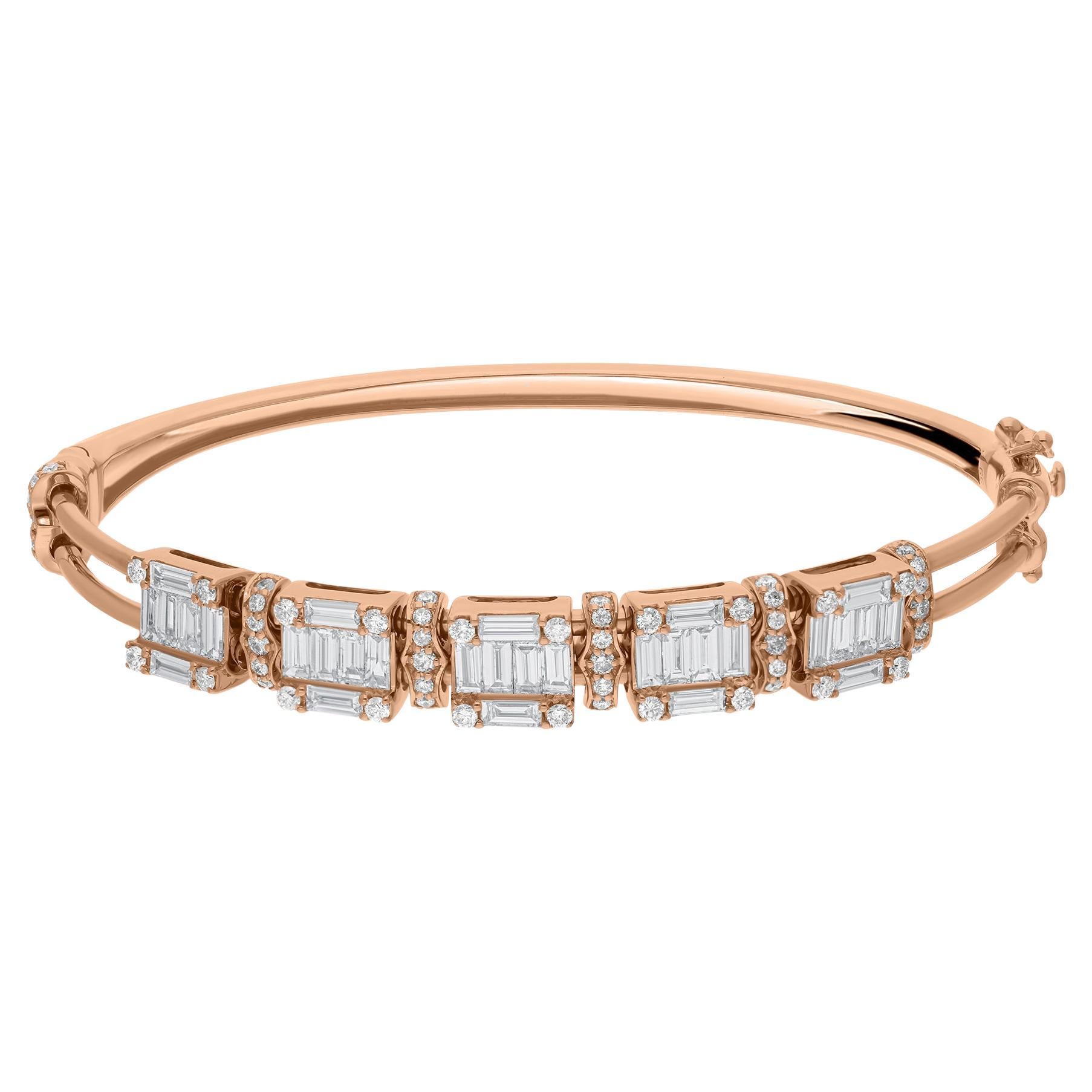 Bracciale con diamanti baguette da 2,70 carati in oro rosa 14 carati Gioielli fatti a mano