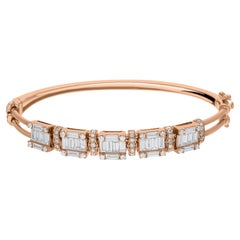 Bracciale con diamanti baguette da 2,70 carati in oro rosa 14 carati Gioielli fatti a mano