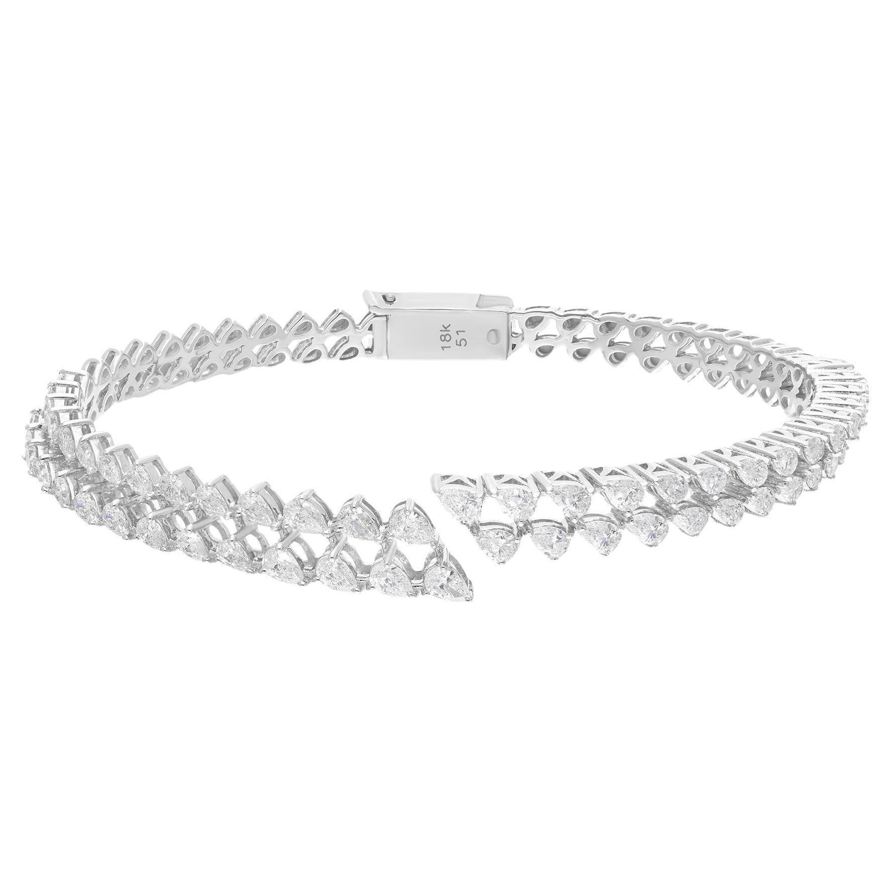 Bracelet manchette en or blanc 18 carats avec diamants naturels taille poire de 3,45 carats SI/H
